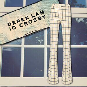 DEREK LAM 10 Crosby Windowpane Check Plaid Pants in Ivory and Navy Blue 4